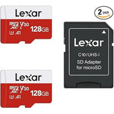 بطاقة ذاكرة فلاش Micro SDXC UHS-I من Lexar E-Series (عبوة من قطعتين) مع محول، 100 ميجابايت/ثانية، 128 جيجابايت